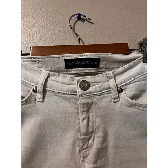 Women's Rock & Republic White Roll Cuff Jean Shorts Size 6 [EXCELLENT] - Picture 2 of 7